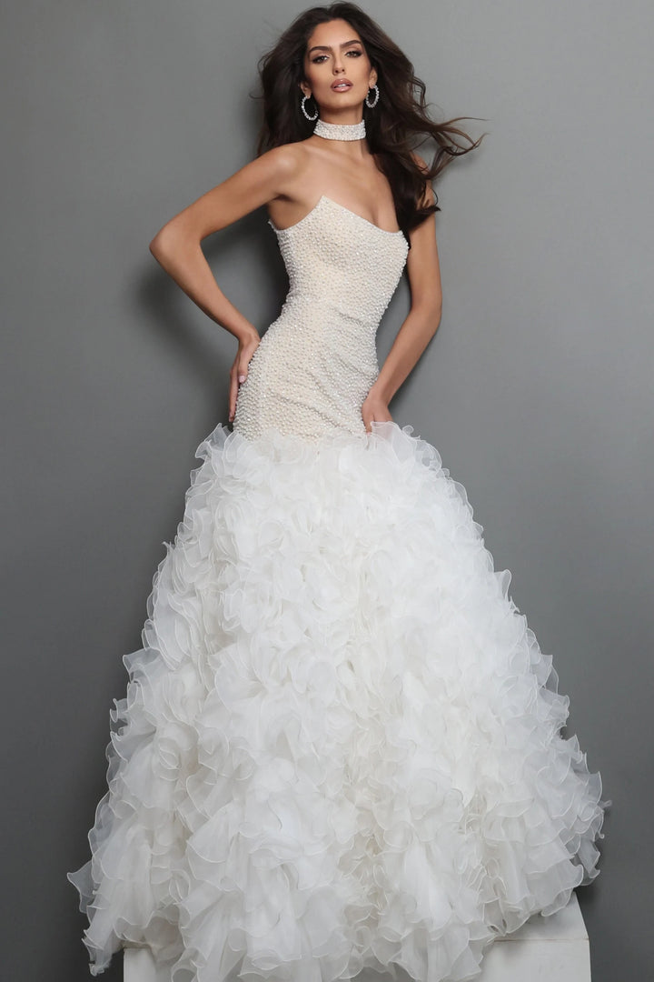 Jovani 45339 Pearl Beaded Strapless Mermaid Bridal dress