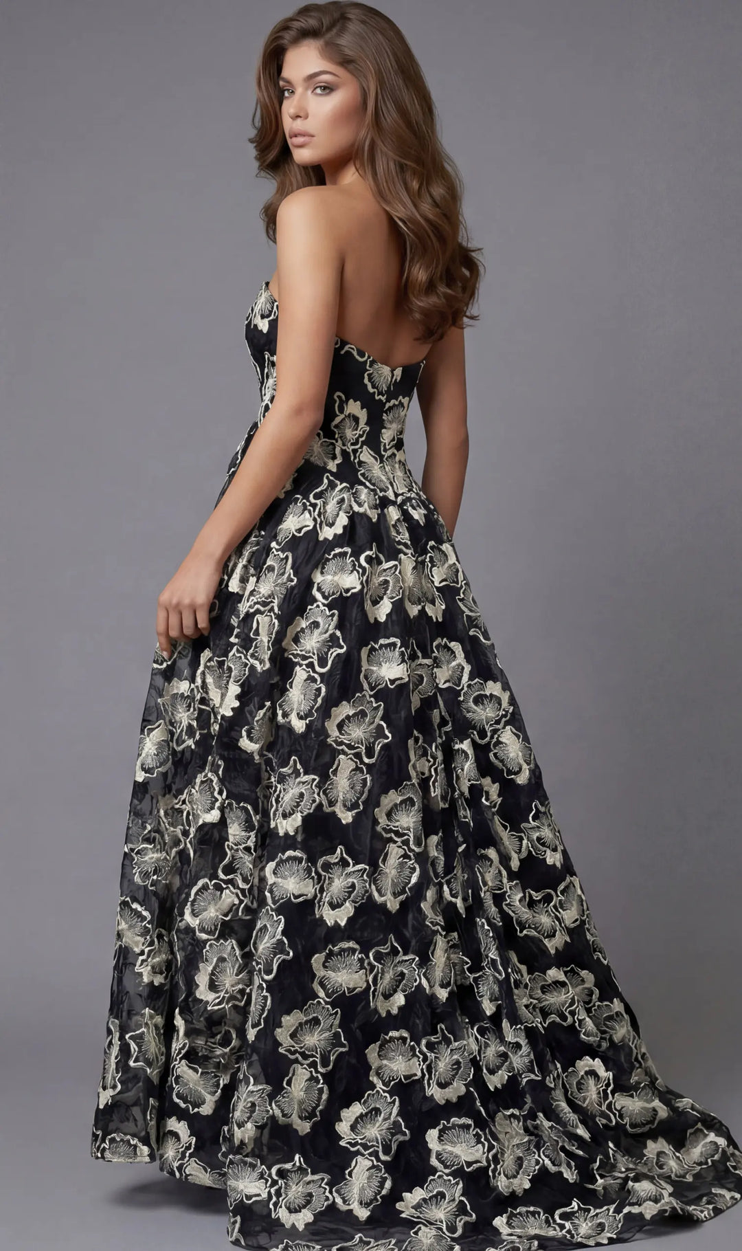 Jovani 45499 strapless floral A-line ball gown view 4
