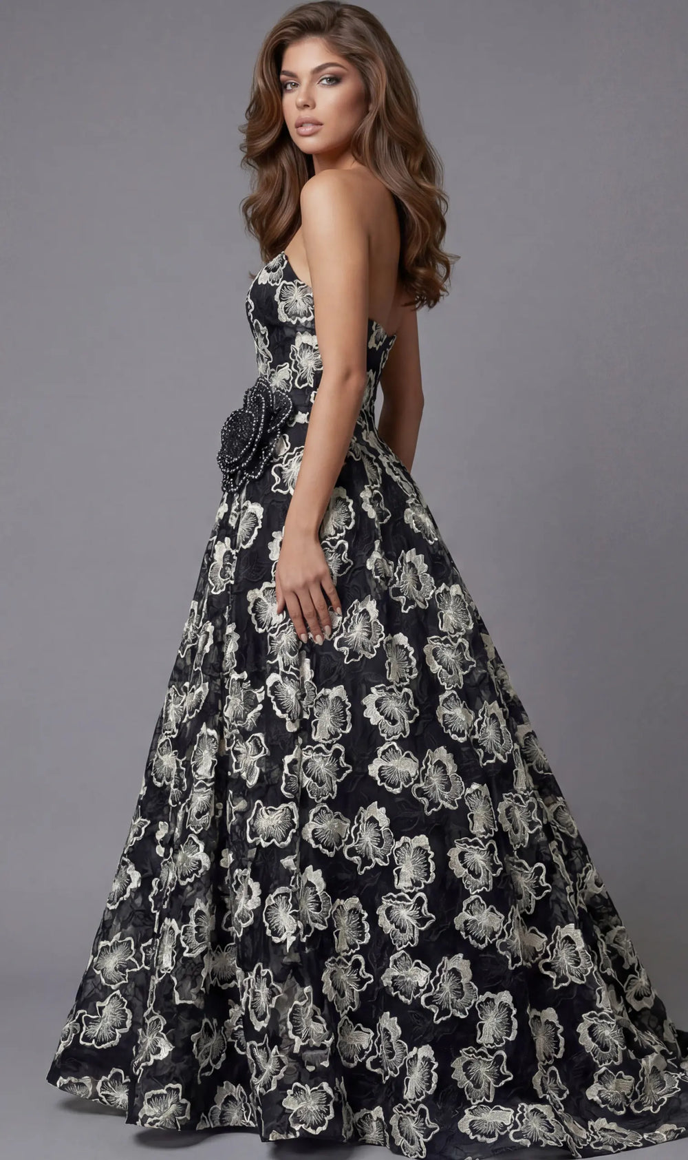 Jovani 45499 strapless floral A-line ball gown view 2