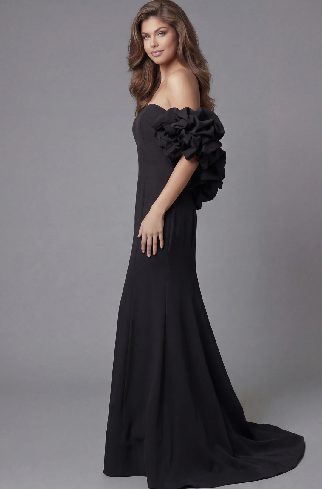Jovani 45653 Off Shoulder Mermaid Black Gown