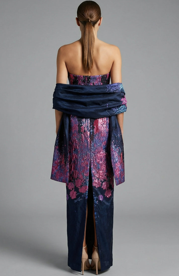 Jovani 46259 One Shoulder Jacquard Gown With Structured Shawl