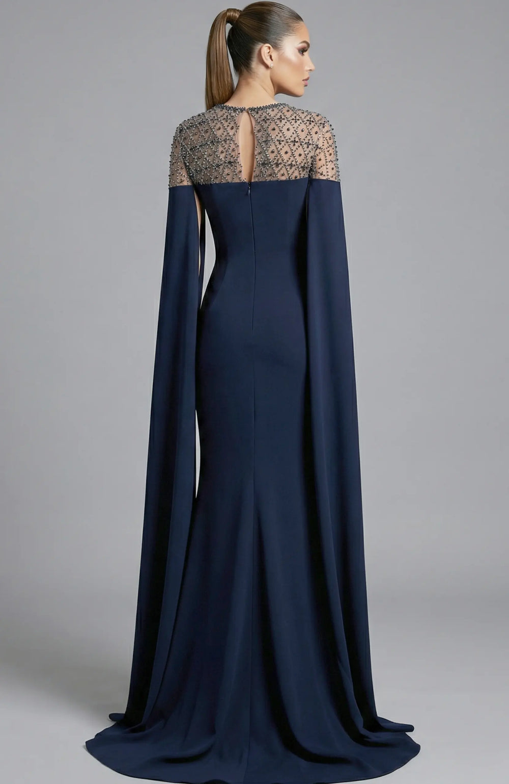 Jovani 46522 high neck column gown with cape sleeves view 2