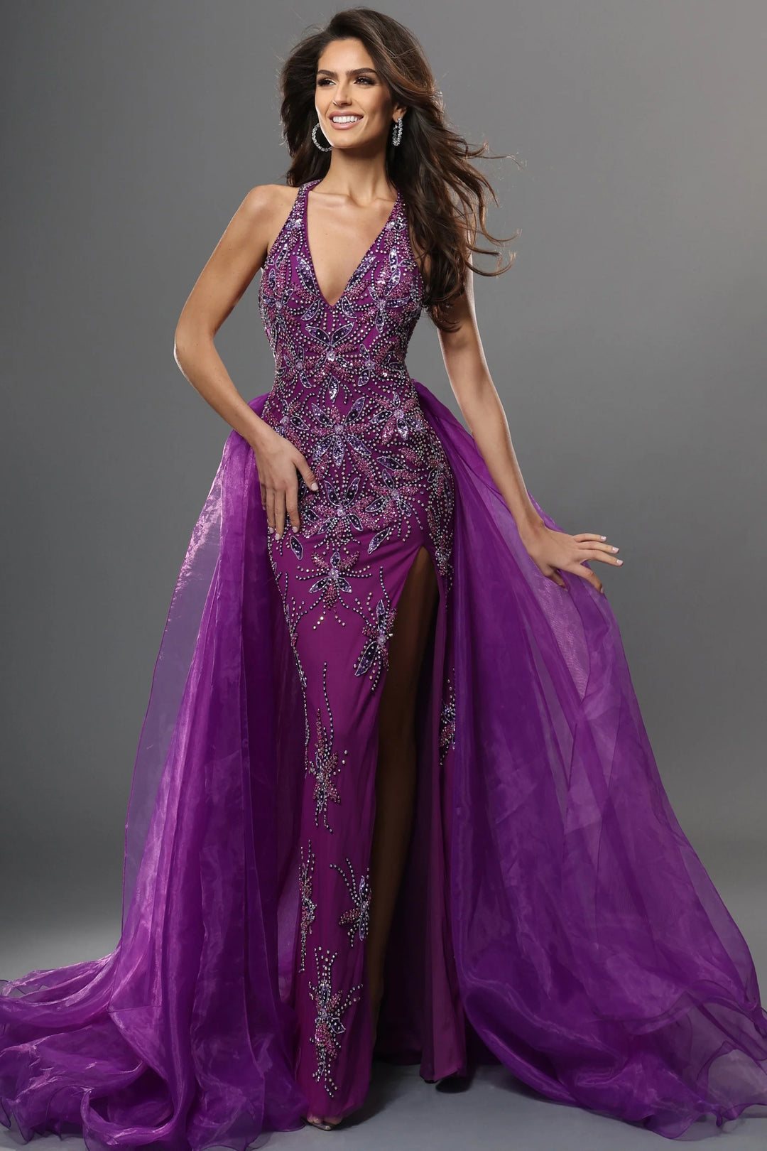 Jovani 46621 Beaded Slit Overskirt Sheath Long Dress