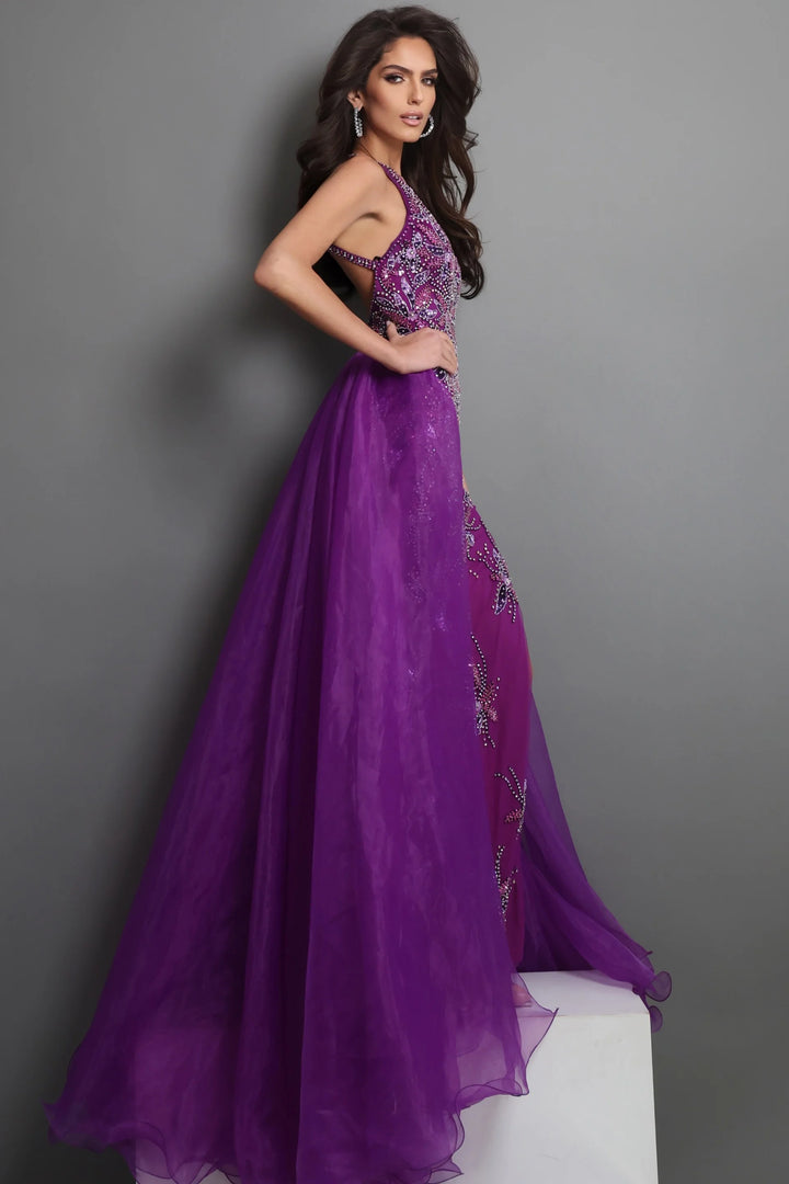 Jovani 46621 Beaded Slit Overskirt Sheath Long Dress