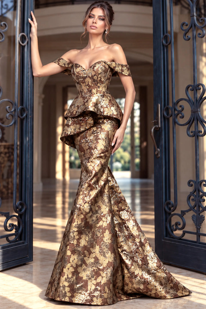 Jovani 47052 off-shoulder sweetheart trumpet gown with peplum waist view 3