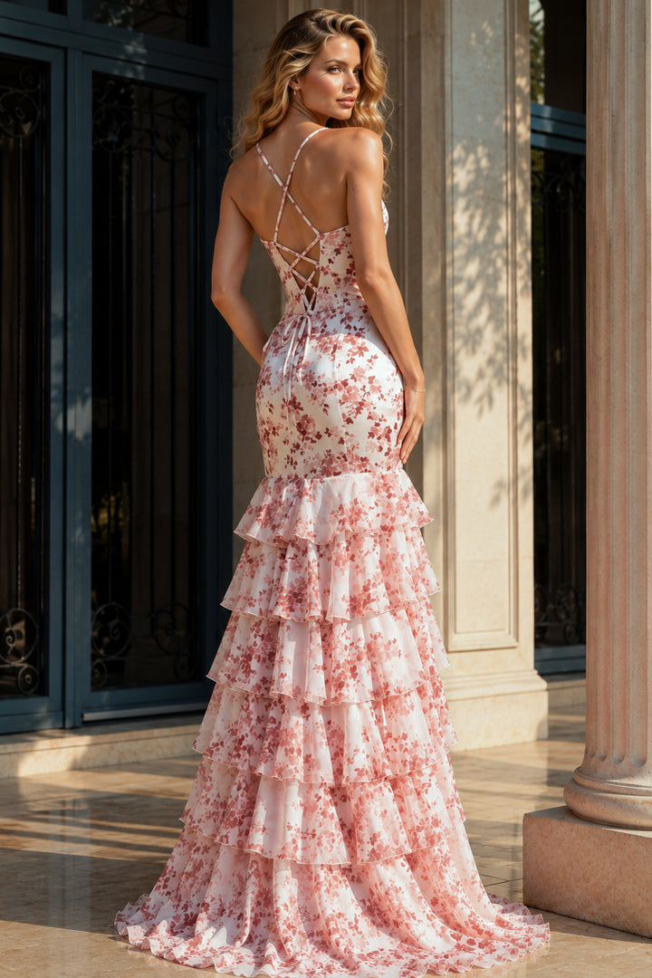 Jovani 48332 Floral Mermaid Gown with Lace-Up Back