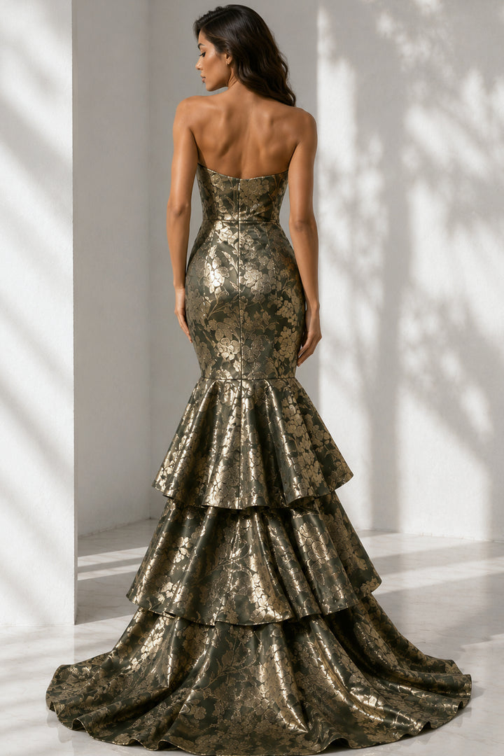Jovani 49031 Floral Brocade Tiered Mermaid Gown