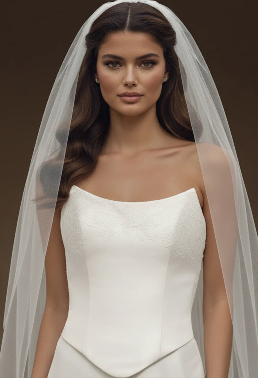 Jovani JB49077 Strapless Crepe Bridal Gown With Button Detail Train