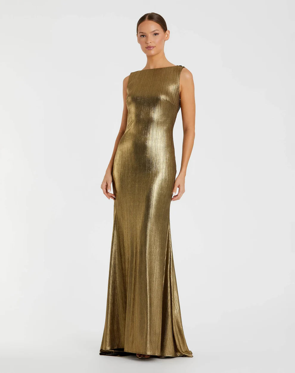 Mac Duggal 9949087P Petite Black Metallic Jersey Cowl Back Column Gown