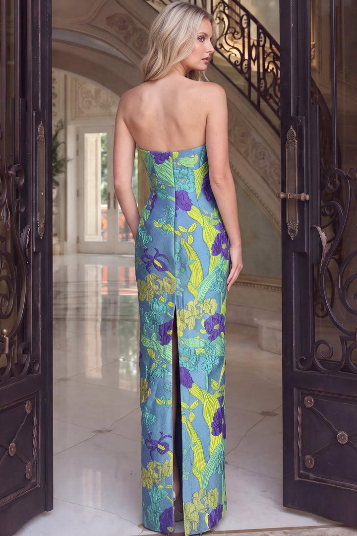 Jovani 49342 Strapless Floral Fitted Gown back view