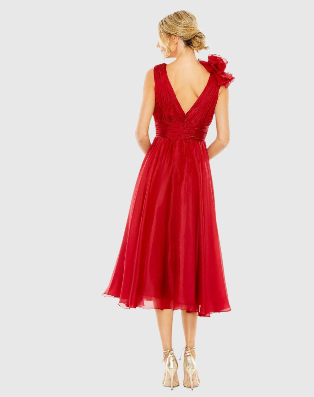 Mac Duggal 49494 Sleeveless Chiffon A-Line Tea Length Cocktail Dress