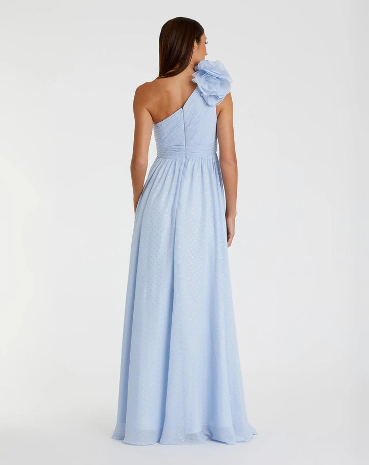 Mac Duggal 49536 One Shoulder Polka Dot Chiffon Gown With Ruffle Detail