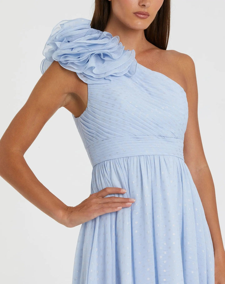Mac Duggal 49536 One Shoulder Polka Dot Chiffon Gown With Ruffle Detail