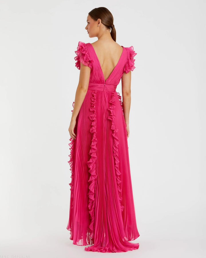 Mac Duggal 49539 Pleated Ruffle Cap Sleeve Flowy A Line Gown