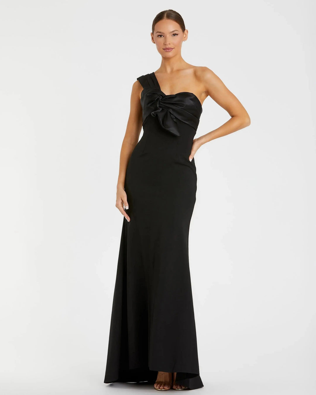 Mac Duggal 49547 Black One Shoulder Draped Trumpet Gown