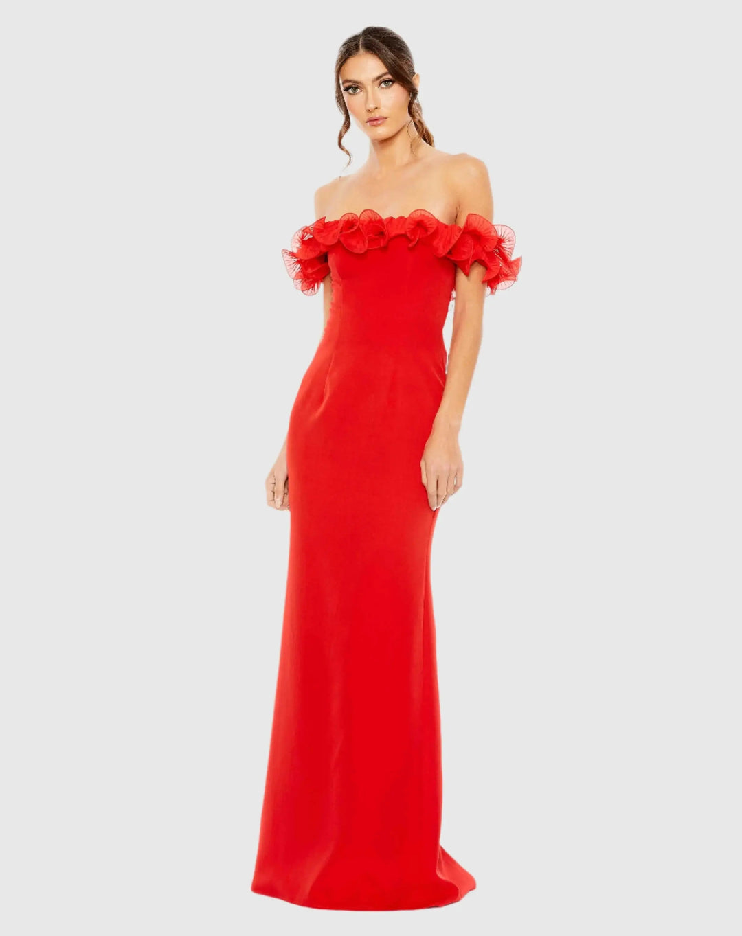 Mac Duggal 49643 Off the Shoulder Ruffle Detail Column Gown