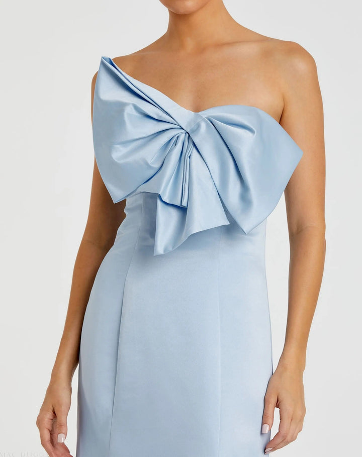 Mac Duggal SATIN Light Blue Strapless Bow Mermaid Gown