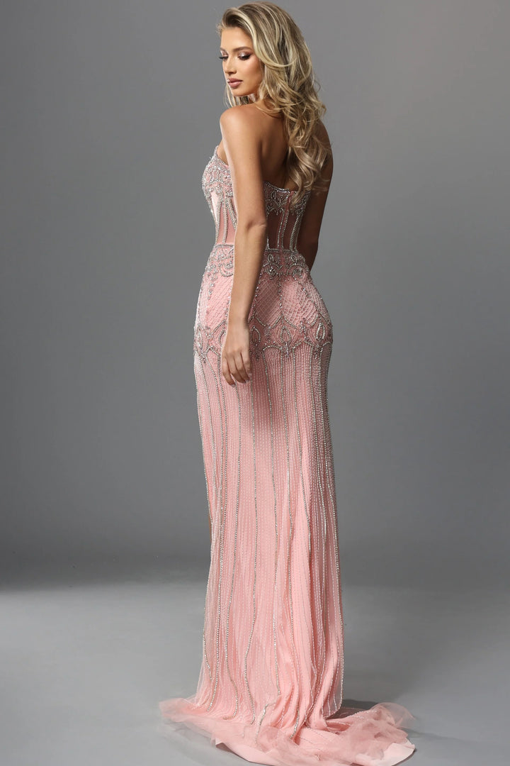 Jovani 49735 Beaded Sheer Bodice High Slit Trumpet Dress