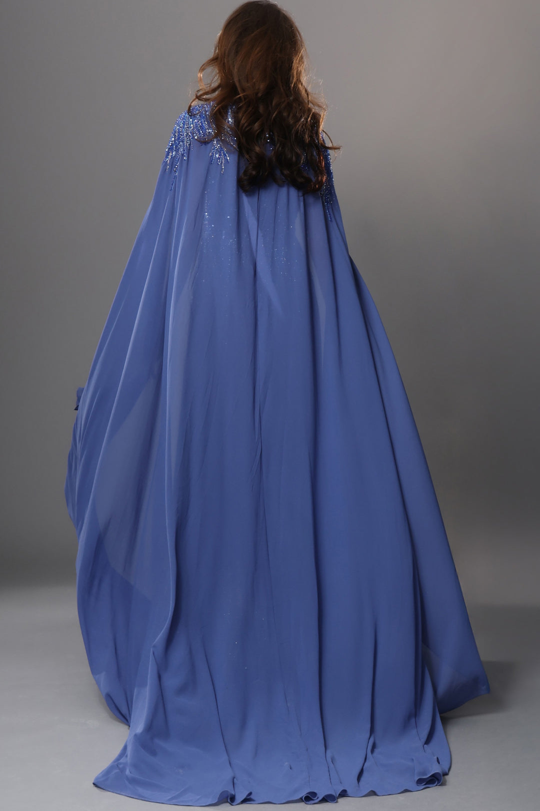 Jovani 49742 Beaded Cape Sleeves A Line Dress