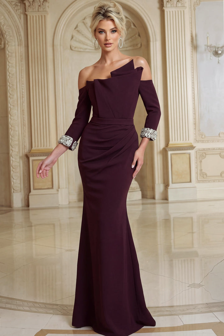 Jovani 49832 Asymmetric Off-the-Shoulder Evening Gown with Crystal Cuffs, front