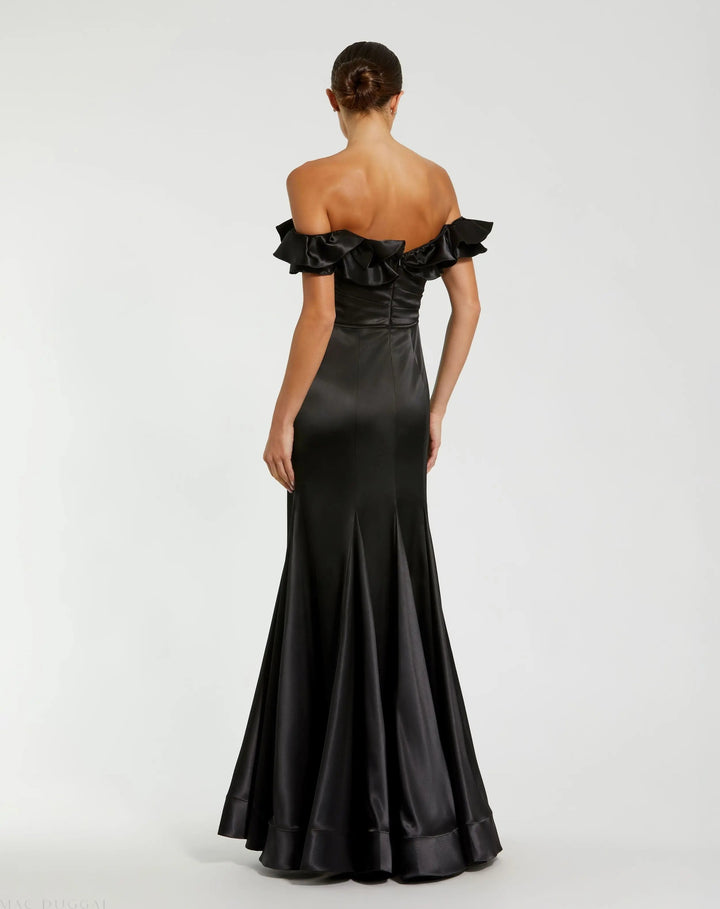 Mac Duggal 49834 Satin Ruffle Off the Shoulder Mermaid Gown