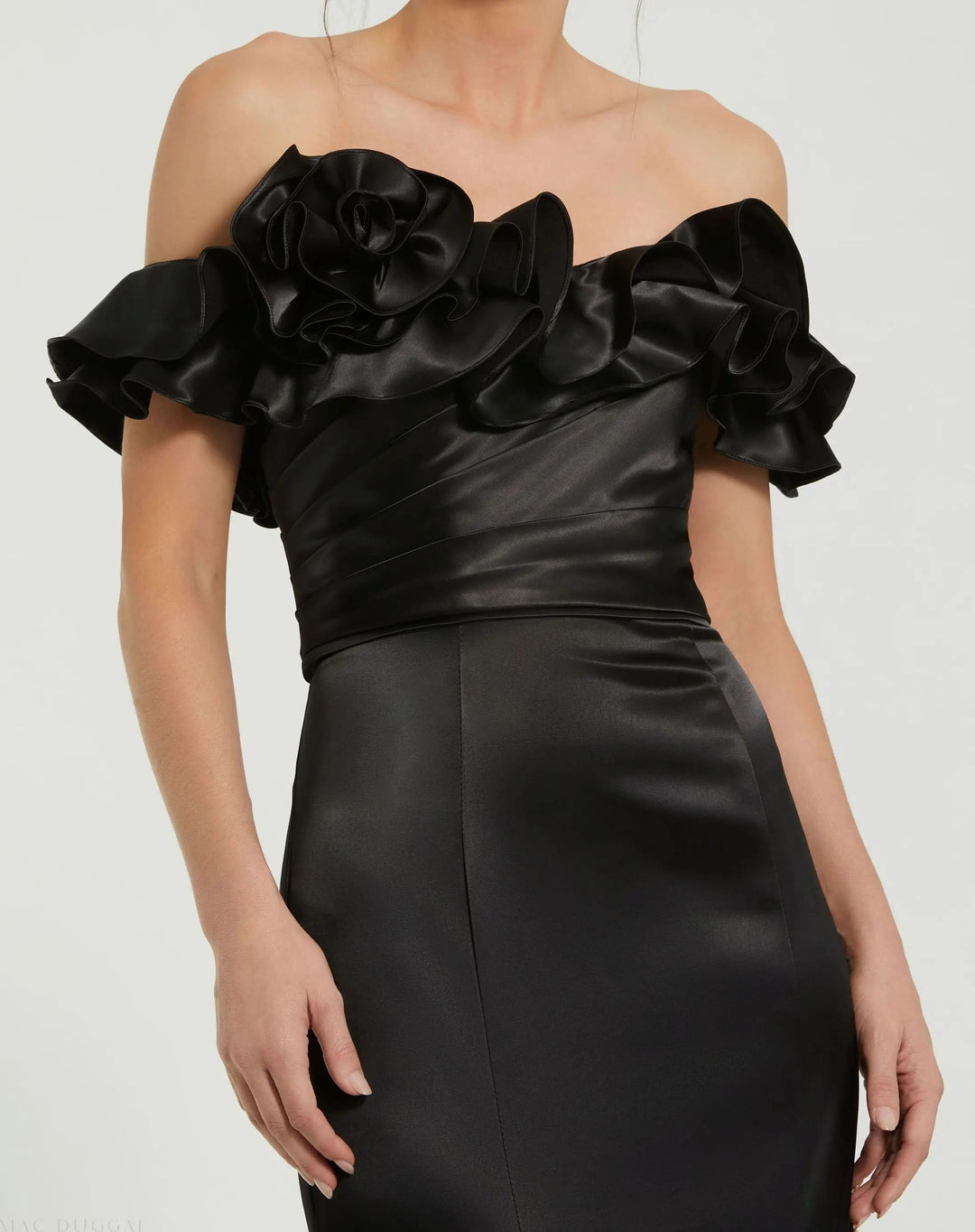 Mac Duggal 49834 Satin Ruffle Off the Shoulder Mermaid Gown