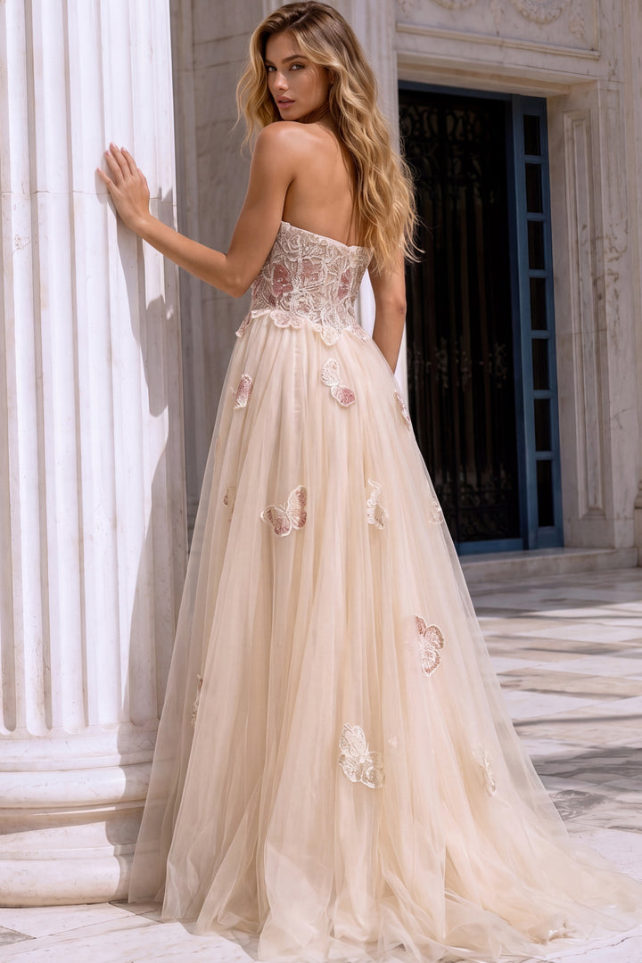 Jovani 49883 Floral Beaded Gown with Tulle Overskirt