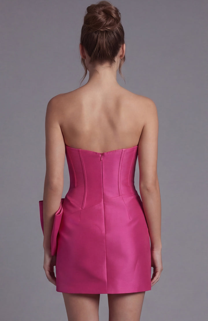 Jovani 49908 Strapless Hot Pink Satin Mini Dress - FOSTANI.com
