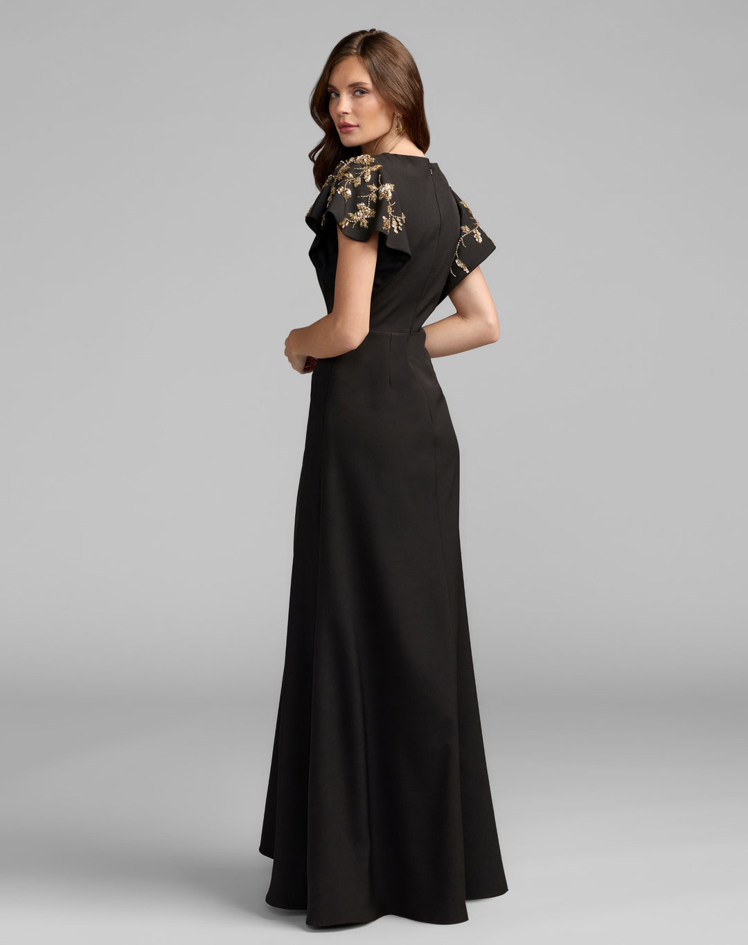 Mac Duggal 50045 Embellished Flutter Sleeve Crepe Gown