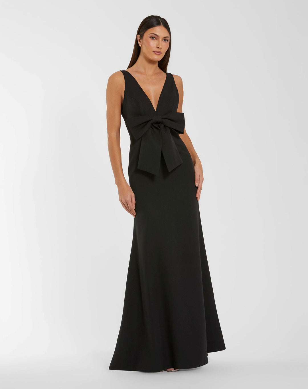 Mac Duggal 50087 Crepe Sleeveless V-Neck Dress with Bow