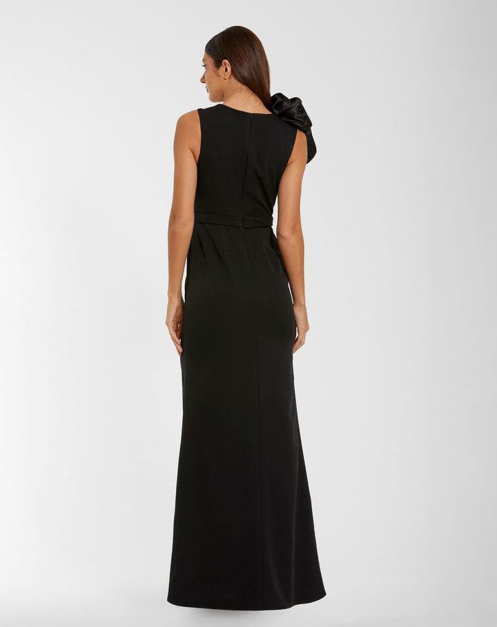 Mac Duggal 50089 High Neck Sleeveless Crepe Gown With Satin Ruffle