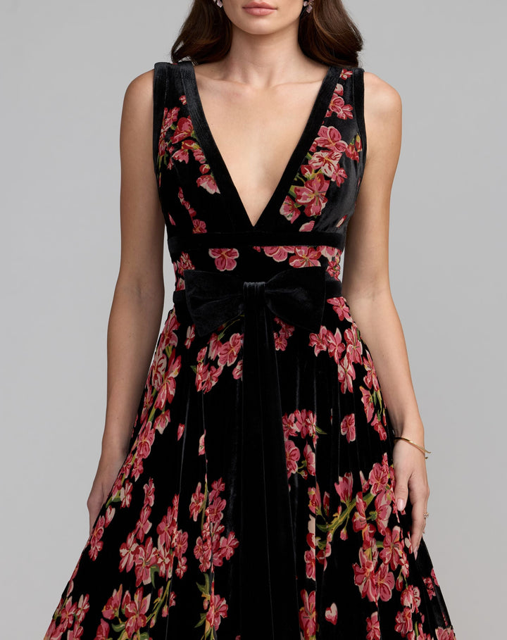 Mac Duggal 50173 Floral Velvet Ball Gown With Bow