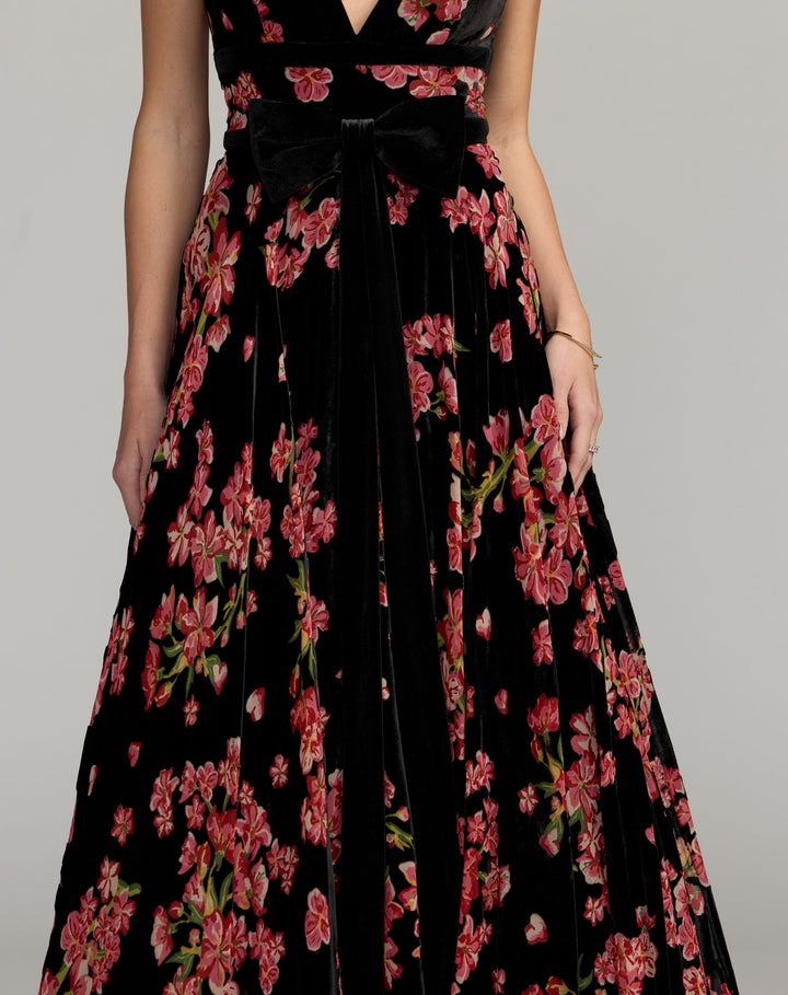 Mac Duggal 50173 Floral Velvet Ball Gown With Bow