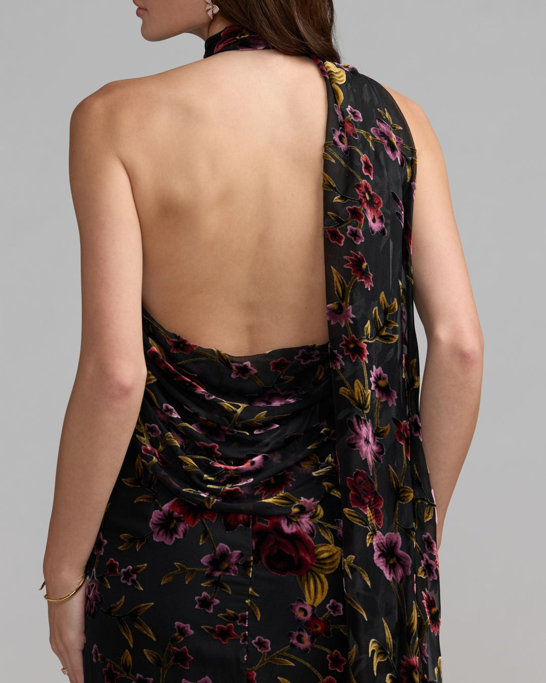Mac Duggal 50174 Floral Burnout Velvet Halter Gown