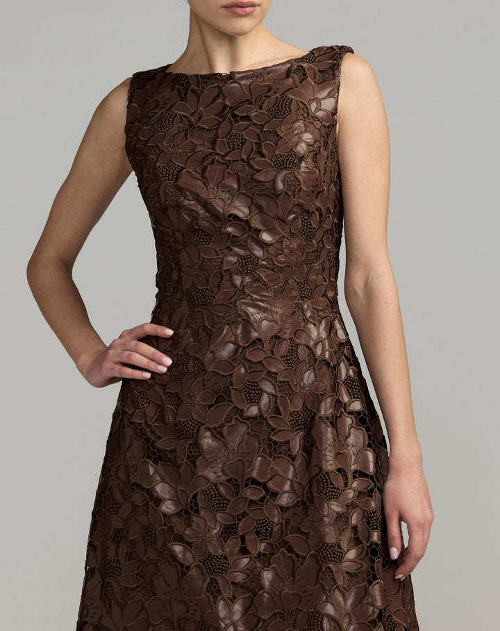 Mac Duggal 50188 Floral Embroidered Leather Mini Dress