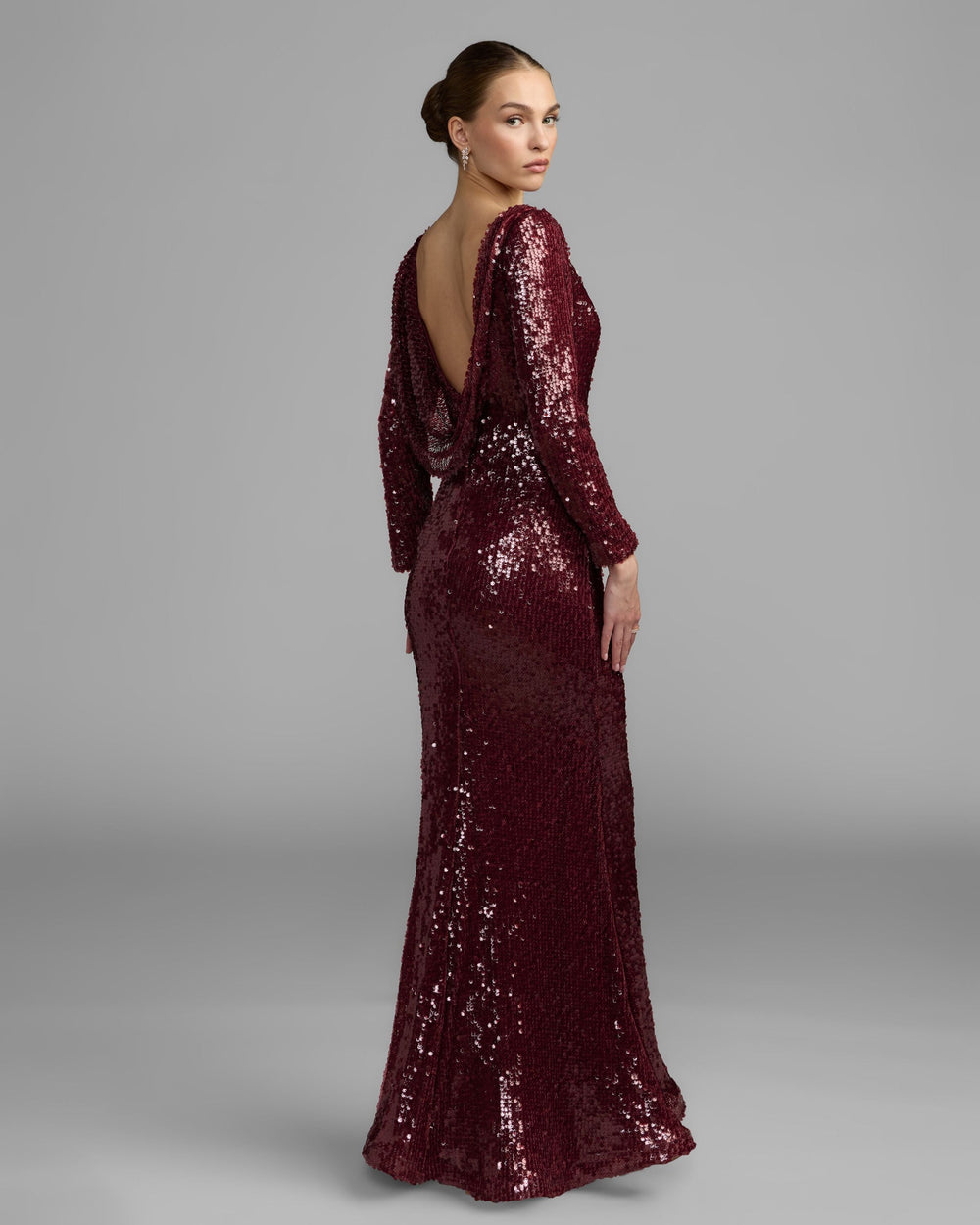 Mac Duggal 50201 Long Sleeve Cowl Back Sequin Gown