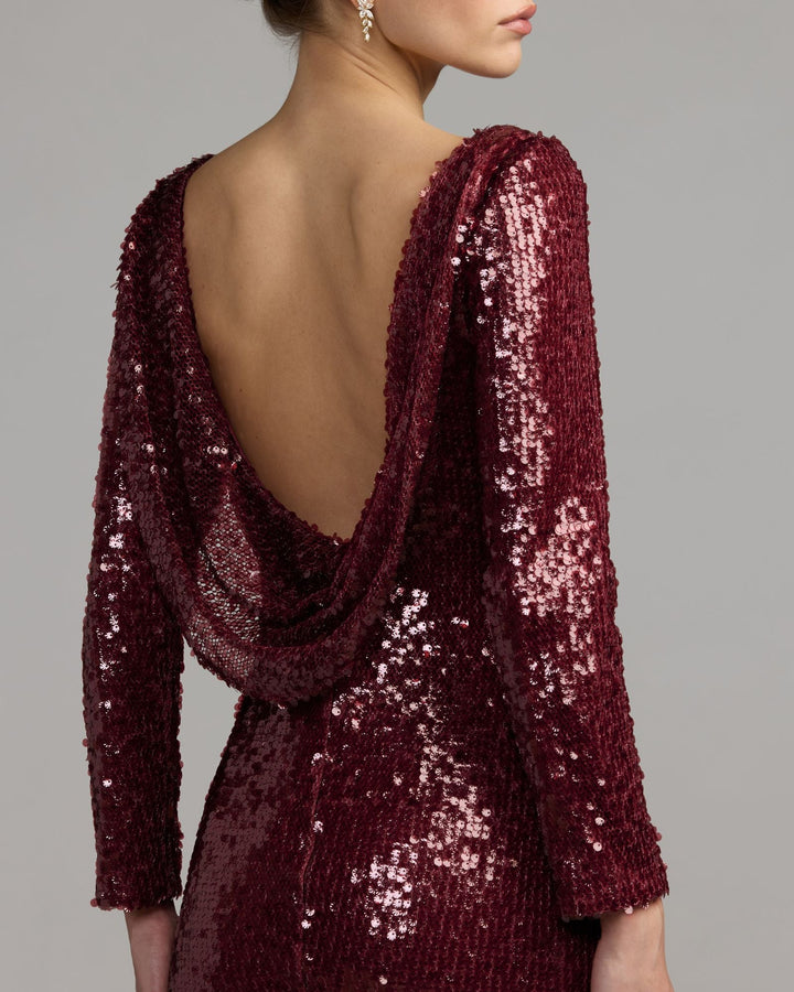 Mac Duggal 50201 Long Sleeve Cowl Back Sequin Gown