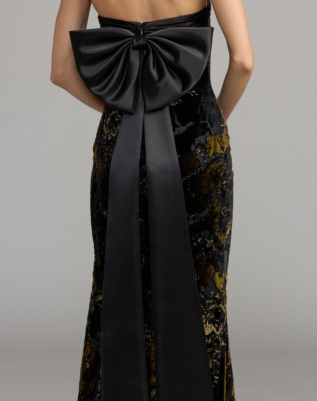 Mac Duggal 50218 Satin And Velvet Strapless Gown With Bow