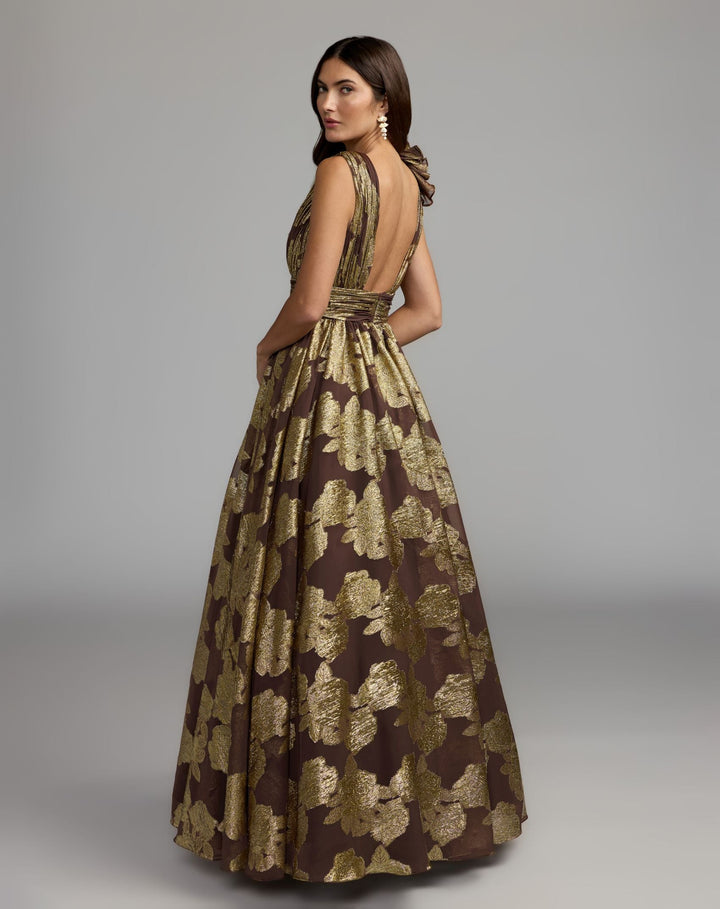 Mac Duggal 50264 Metallic V-Neck Ruffle Detail Ball Gown