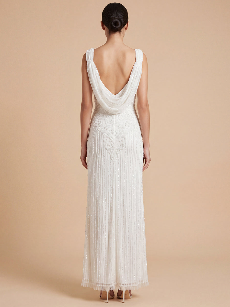 Lara 51227 Beaded Illusion Neckline Maxi Length Dress