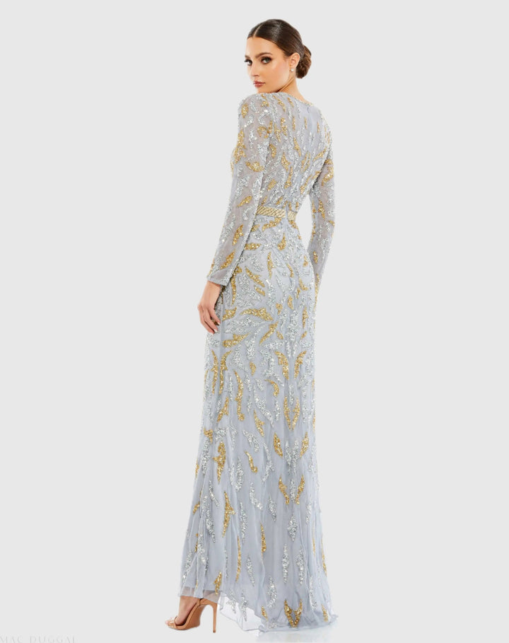 Mac Duggal 5124 Long Sleeve Beaded Evening Gown