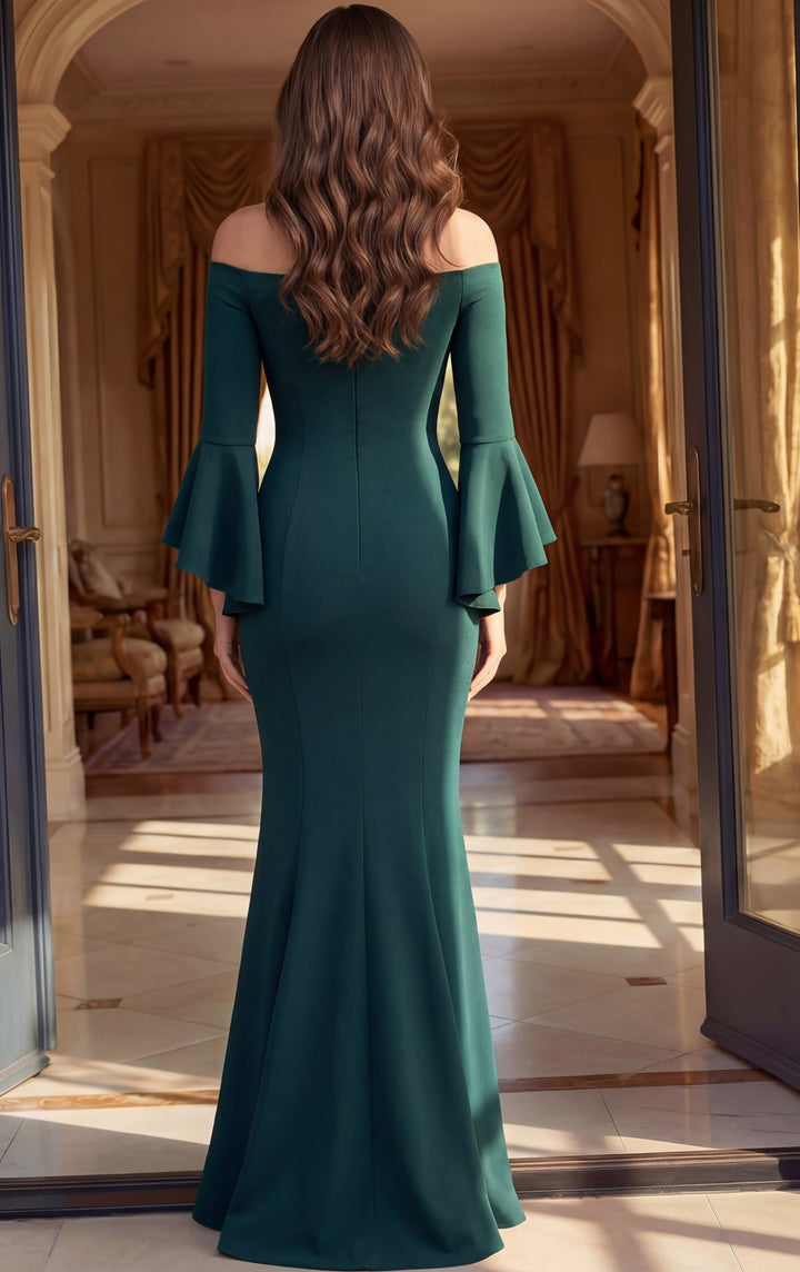 Jovani 51645 bell sleeve mermaid evening dress, back