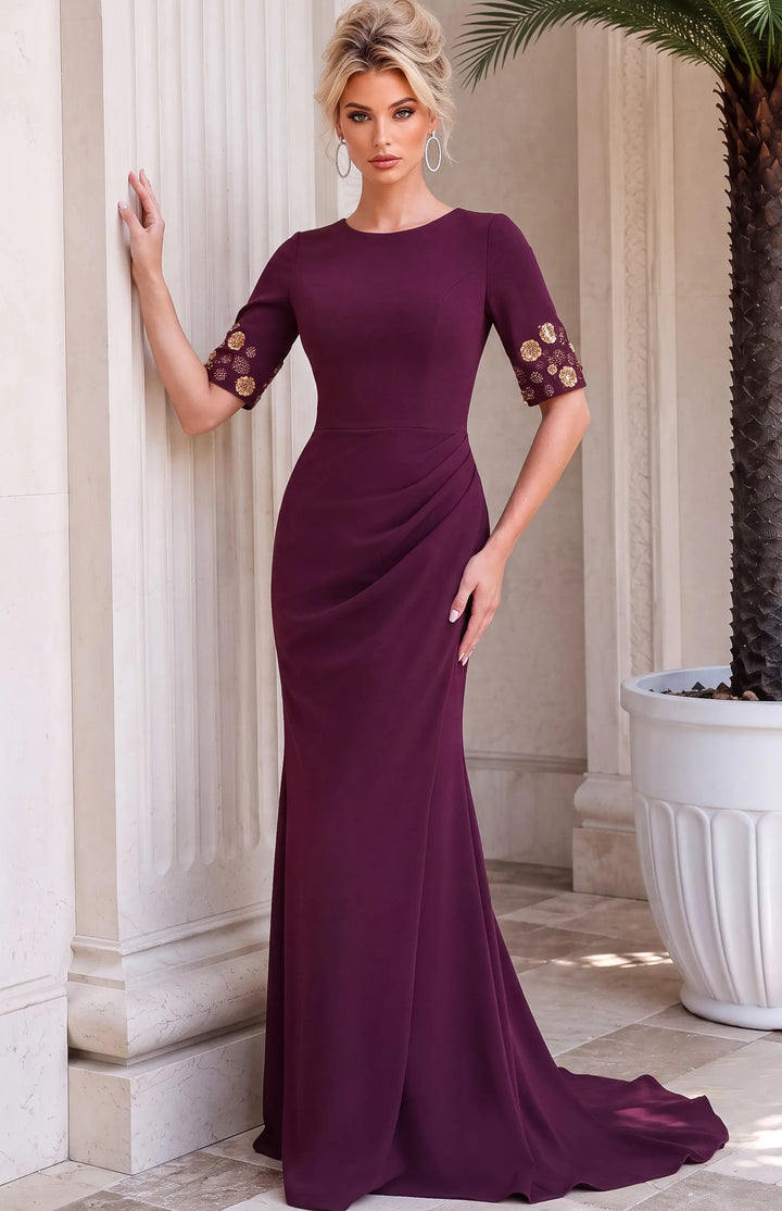 Jovani 51647 round neck column gown with beaded cuffs view 5