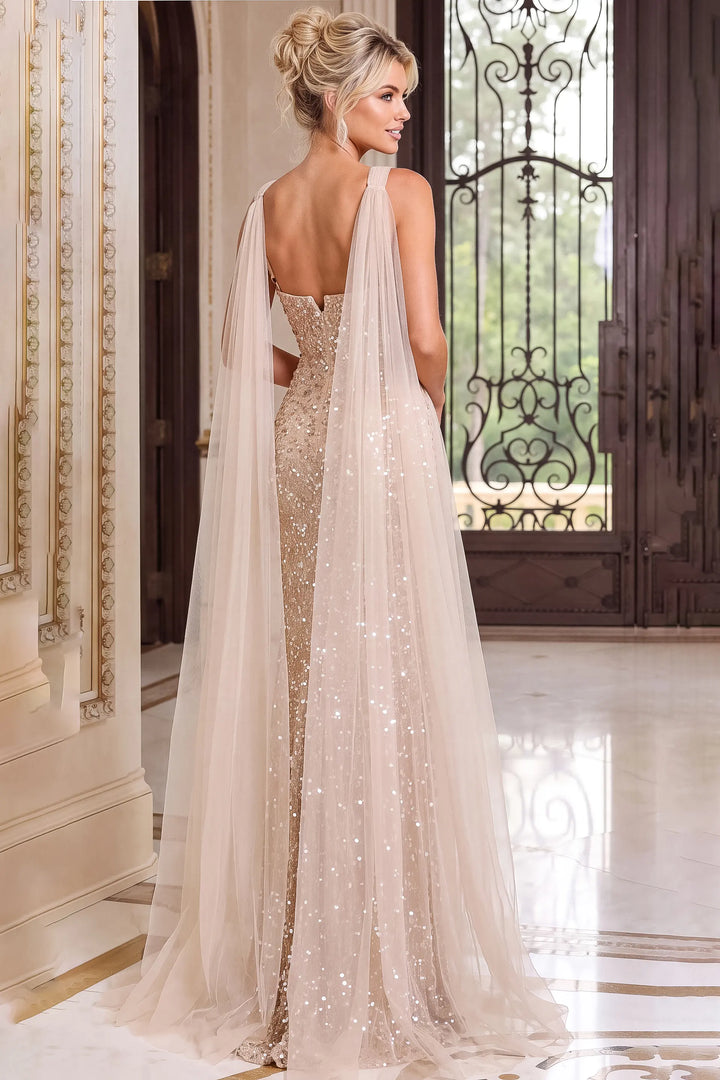 Jovani 52196 spaghetti strap sequin column gown back view