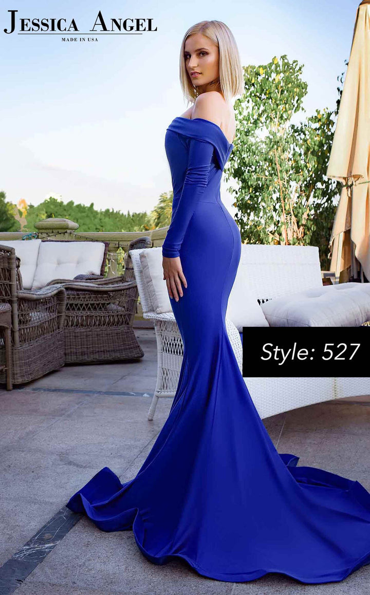 Jessica Angel 527 long sleeve mermaid gown side back view