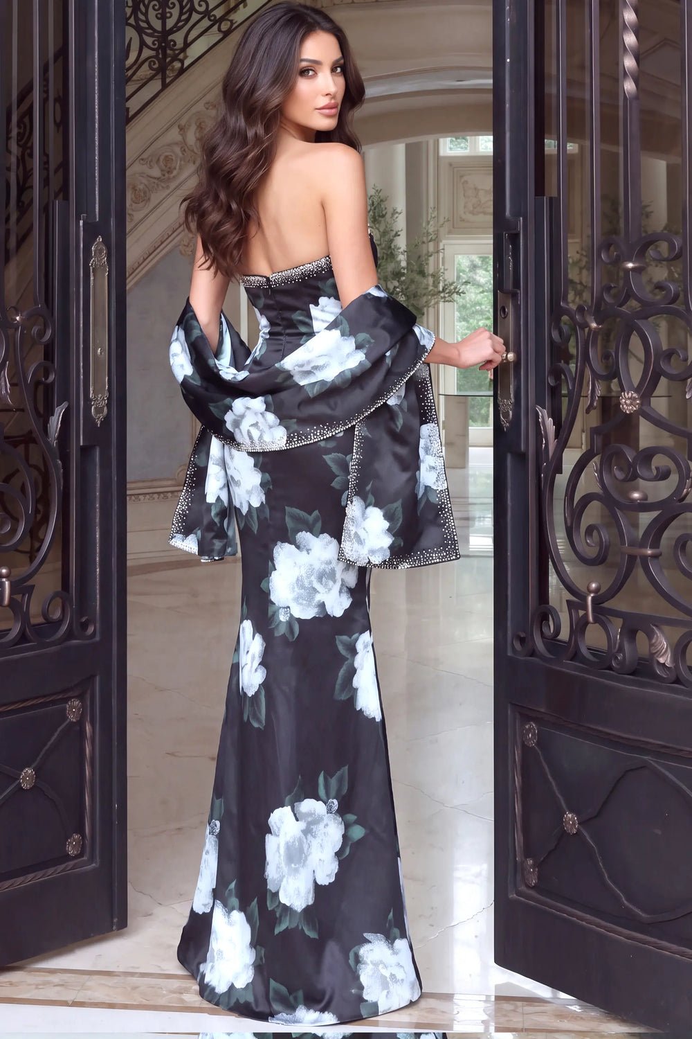 Jovani 53373 beaded neckline mermaid gown view 2