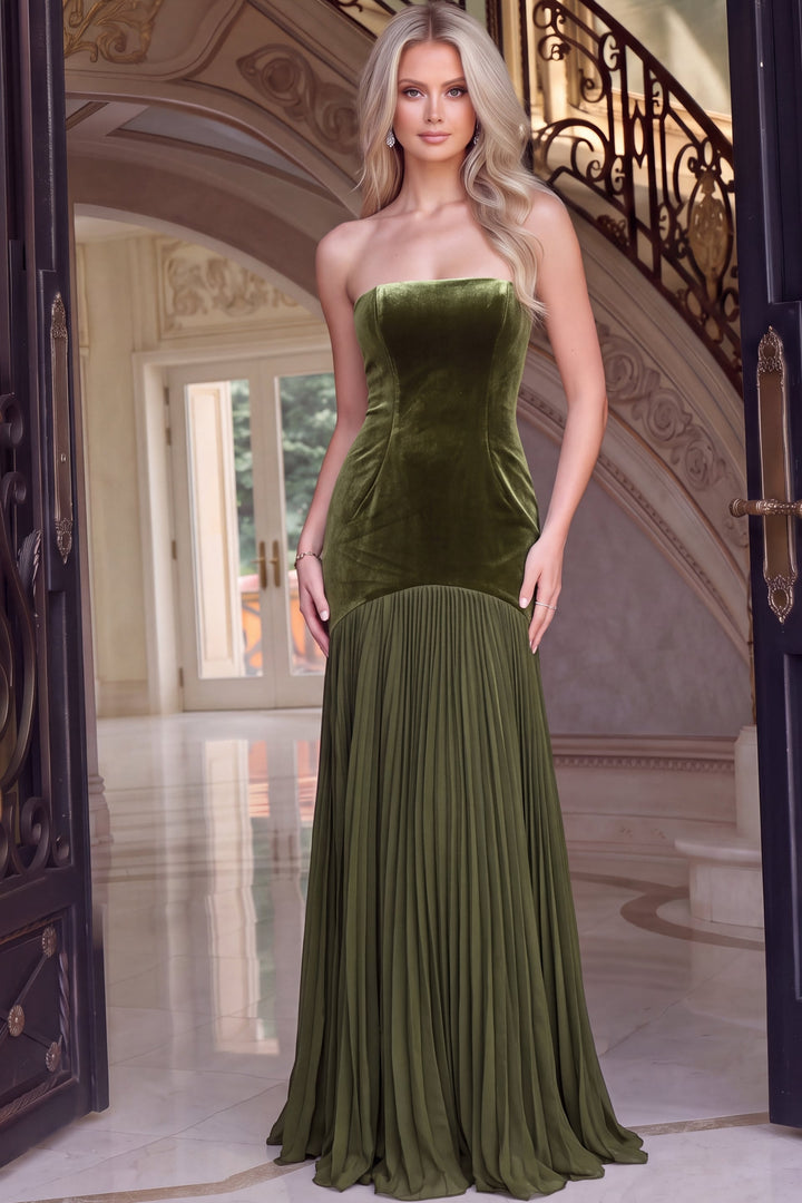 Jovani 54324 Strapless Mermaid Gown with Pleated Skirt front view