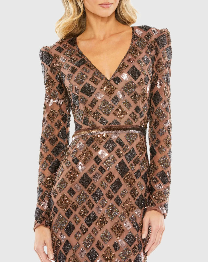 Mac Duggal 5472 Geo Embellished Midi Sheath Dress