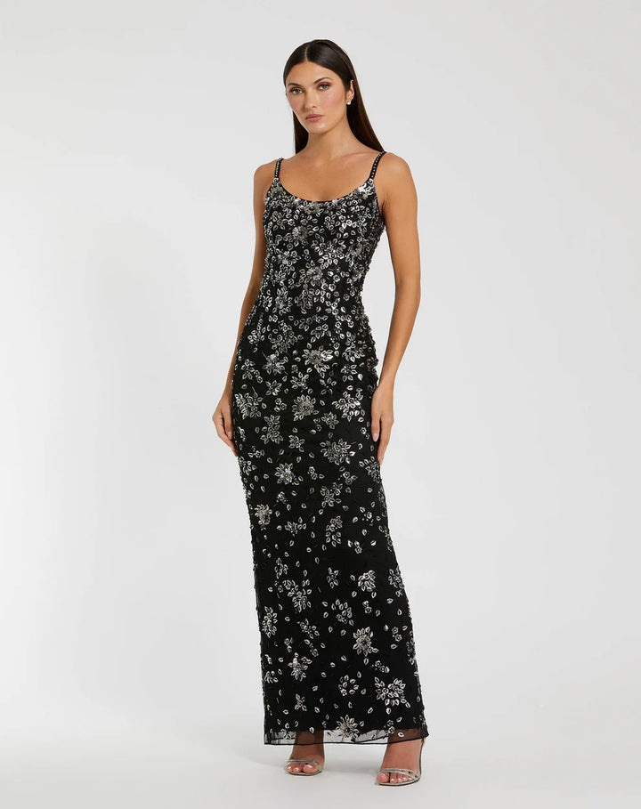 Mac Duggal 5477 Blue Floral Embellished Scoop Neck Evening Gown