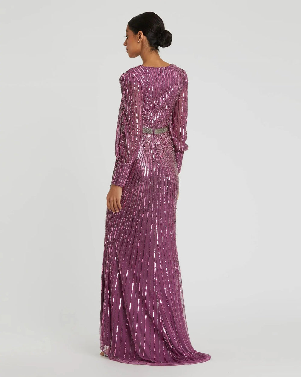 Mac Duggal 5501 Sequined Wrap Over Bishop Sleeve Gown